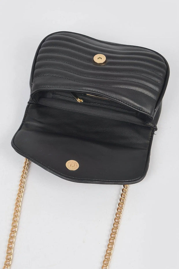 Fendax Black Quilted Faux Leather Crossbody Bag
