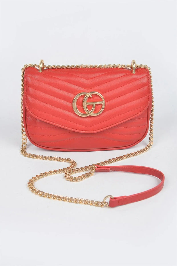 Fendax Red Quilted Faux Leather Crossbody Bag