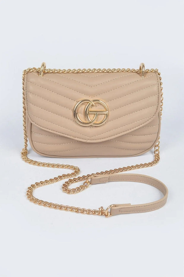 Fendax Nude Quilted Faux Leather Crossbody Bag