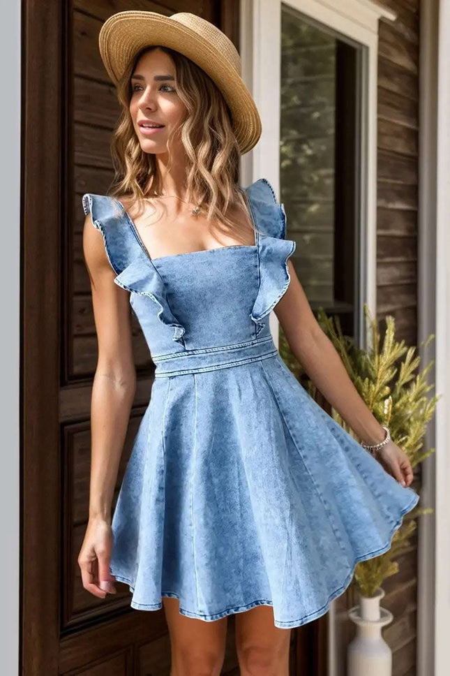 Ruffled Square Neck Mini Dress Fendax Women