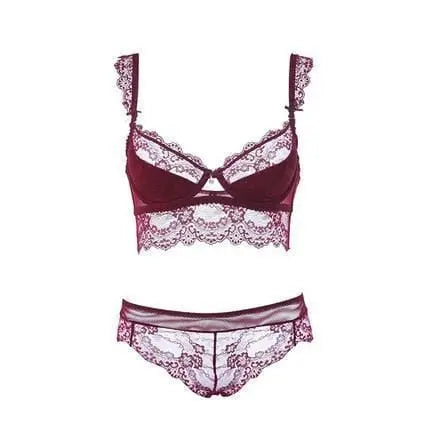 Trendsi 0 Sexy Mousse Women Sexy Bra Set Ultra-thin Red Black Lace Bras Underwear Push up Bra and underwear
