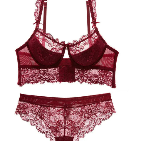 Trendsi 0 Red / 85C Sexy Mousse Women Sexy Bra Set Ultra-thin Red Black Lace Bras Underwear Push up Bra and underwear