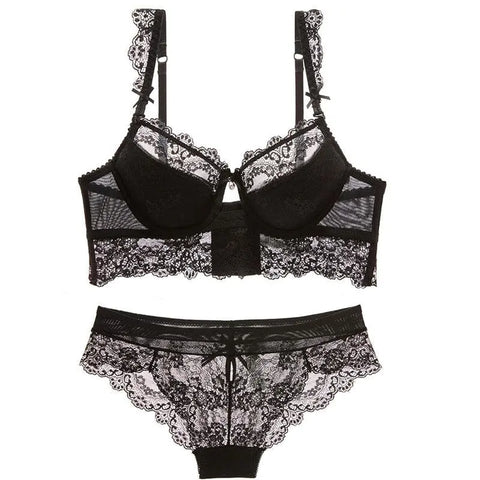 Trendsi 0 Black / 80C Sexy Mousse Women Sexy Bra Set Ultra-thin Red Black Lace Bras Underwear Push up Bra and underwear