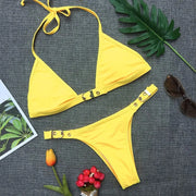 Trendsi 0 Yellow / L Swimwear Adjust Swimming Suit for Women Bikinis Sexy Solid Swimsuit Female Black Thong Bikini Set Brazilian Bathing Suits
