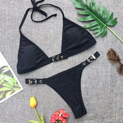 Trendsi 0 Black / S Swimwear Adjust Swimming Suit for Women Bikinis Sexy Solid Swimsuit Female Black Thong Bikini Set Brazilian Bathing Suits
