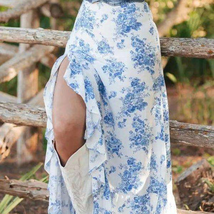 Split Asymmetrical Ruffled Printed Skirt Fendax Women