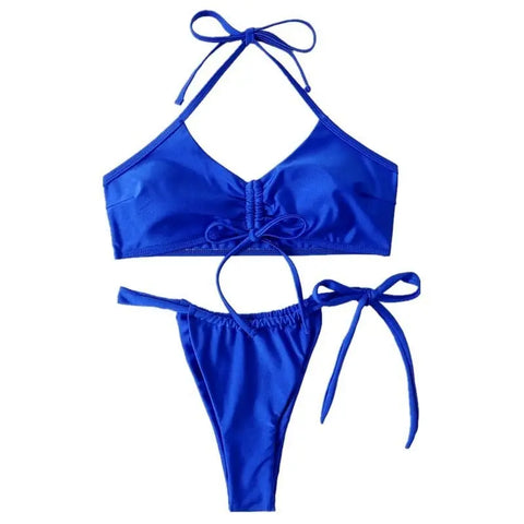 Trendsi 0 Blue / S Swimwear Neck Hanging Two-piece Set For Women