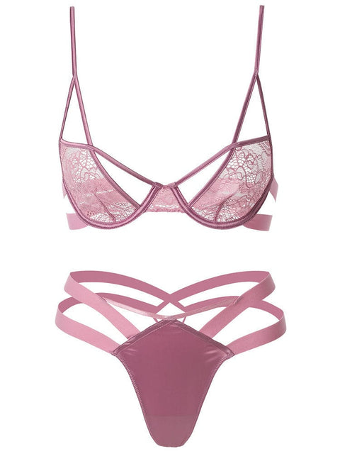 Trendsi 0 Underwear With Steel Ring Women Thin Transparent Lace Hollow Bra Set Thong