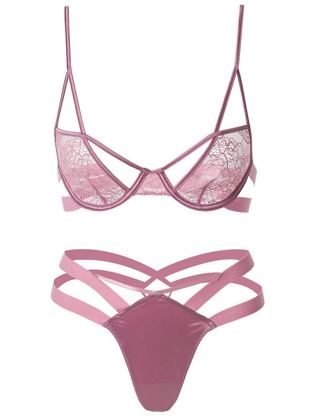 Trendsi 0 Underwear With Steel Ring Women Thin Transparent Lace Hollow Bra Set Thong
