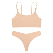 Trendsi 0 Skin color / S Women Seamless Bra Set Sexy Thong Low Waist Panties Wire Free Bra Bralette Lingerie Brassiere Ice Silk Female Underwear Set