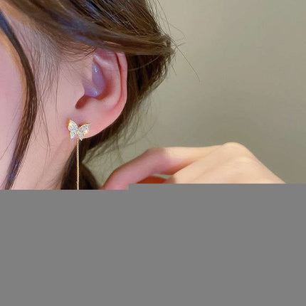 925 Silver Needle Long Tassel Butterfly Earrings Fendax 0