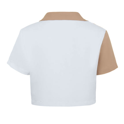Contrast Paneled Crop Top Pocket Single Breasted Short Sleeve Shirt Fendax 0