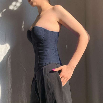 Y2K Denim Tube Vest Top With Back-tied Design INS Fashion Crop Corset Tank For Women Clothing Fendax 0