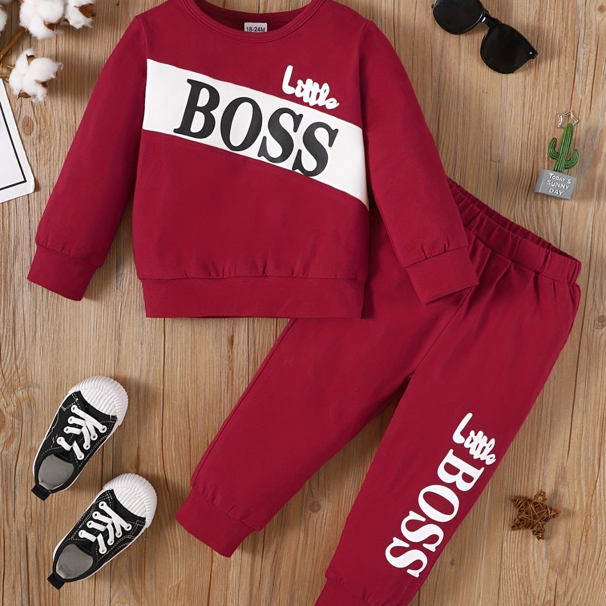 Letter Print Long Sleeve Boy Set