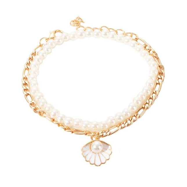 Women's Multi Layered Rice Beads Colorful Shell Pearl Feet Chain Fendax 0