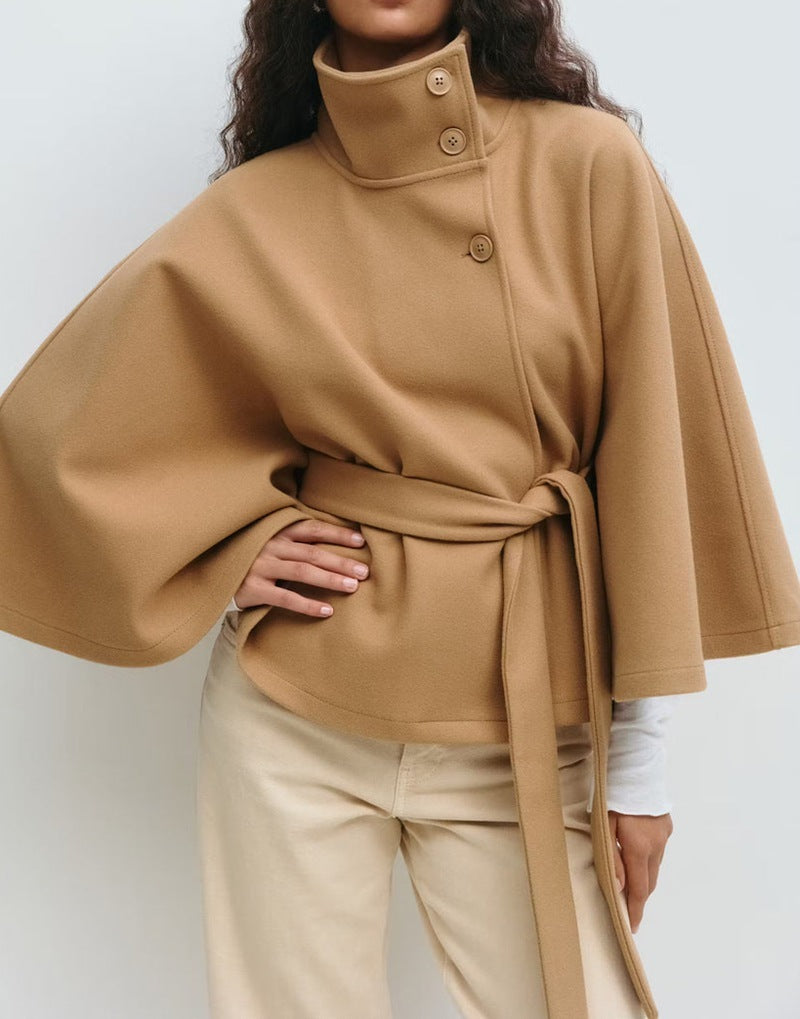High Neck Batwing Sleeve Coat