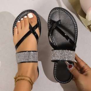 Toe Covering Rhinestones Strap Flat Bottom Beach Sandals Fendax 0