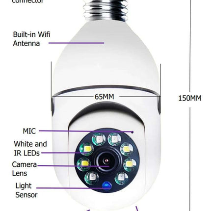 WiFi CAMERA 1080P Bulb 4X Zoom Camera E27 Home 5GWiFi Alarm Monitor Fendax 0