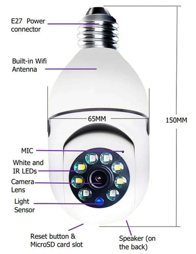 WiFi CAMERA 1080P Bulb 4X Zoom Camera E27 Home 5GWiFi Alarm Monitor Fendax 0