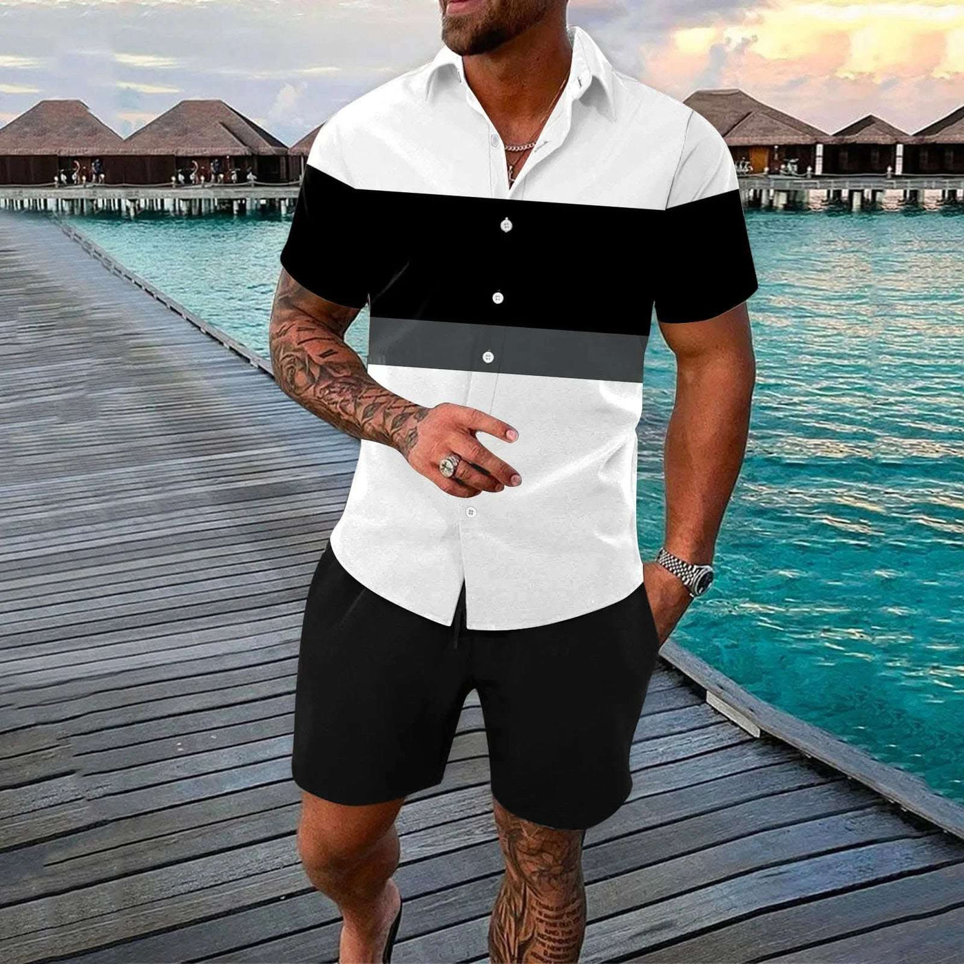 Fashion Men Summer Lapels Shirt Outfit Fendax 0
