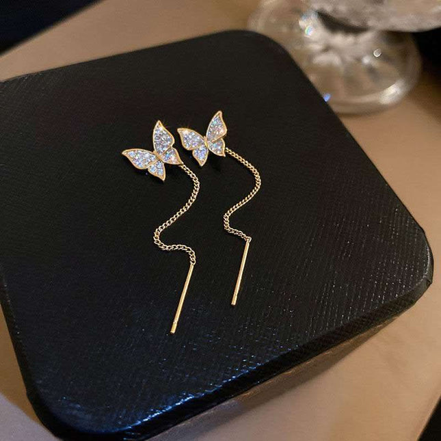 925 Silver Needle Long Tassel Butterfly Earrings Fendax 0