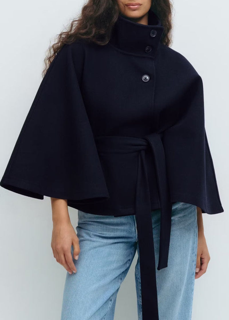 High Neck Batwing Sleeve Coat