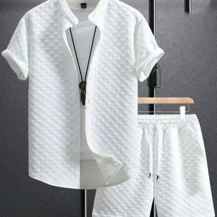 Jacquard Black And White Solid Color Suit Short Sleeve Fendax 0