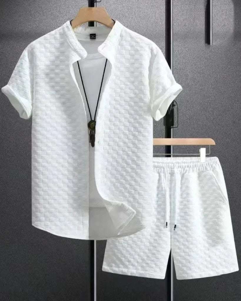 Jacquard Black And White Solid Color Suit Short Sleeve Fendax 0