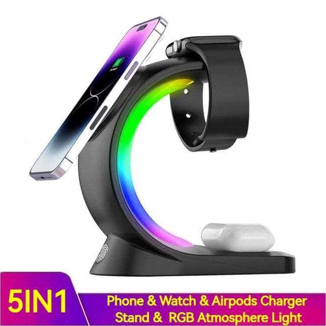 4 In 1 Magnetic Wireless Charger Fast Charging For Smart Phone Atmosphere Light Charging Station For Airpods Pro I-phone Watch Fendax 0