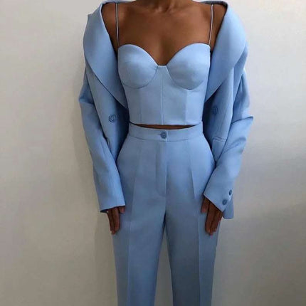 Pieces Fashion Women Suits Peaked Lapel Double Breasted Jack Fendax 0