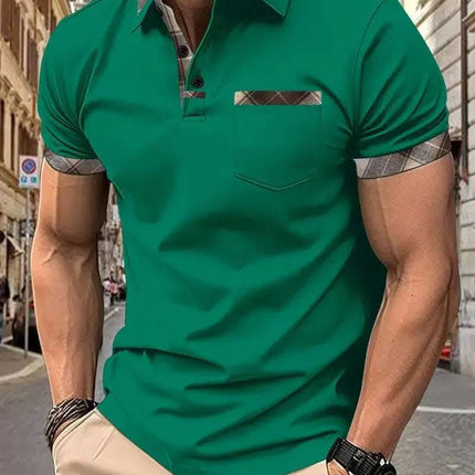 Season New Men's Short Sleeve Fashion Plaid Colorblock T-shirt Fendax 0