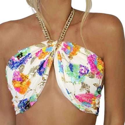 Sexy Color Sequin Embroidered Tube Top