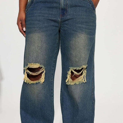Retro Heavy-duty Washed Knee Ripped Wide-legged Jeans Fendax 0