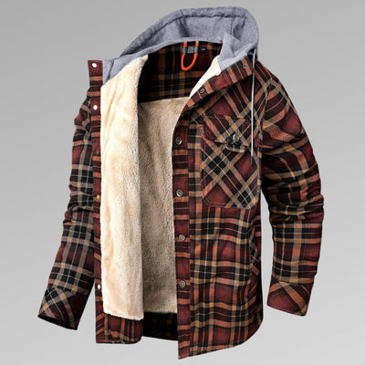 Velvet Thickened Hooded Plaid Shirt Coat