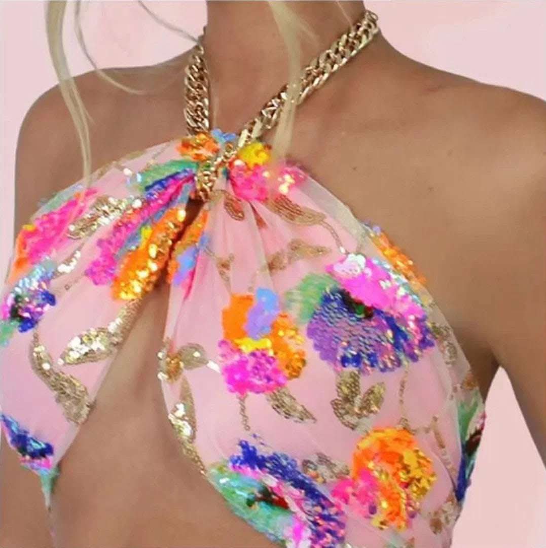 Sexy Color Sequin Embroidered Tube Top Fendax 0