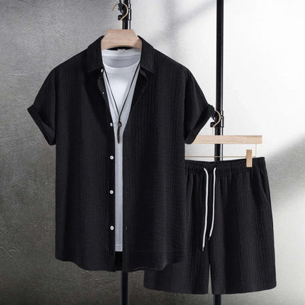 Men's Casual Fashion Jacquard Short Sleeve Shirt Shorts Suit