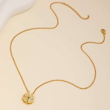 1pcs Fashionable Zircon Heart-shaped Necklace With A Magnetic Folding Four Leaf Heart-shaped Connection, Suitable For Women's Daily Wear And Jewelry Pairing For Dinner Parties Fendax 4