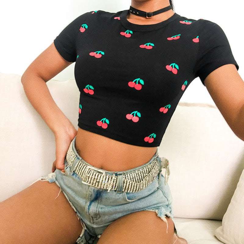 Black Cherry Summary Crop Top Tee Kawaii Shirt Women Fendax 0
