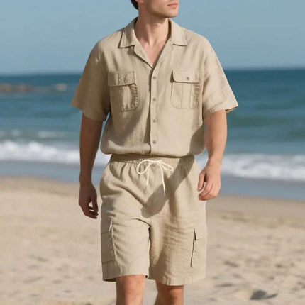 Men's Casual Solid Color Short Sleeve Shorts Suit Fendax 0