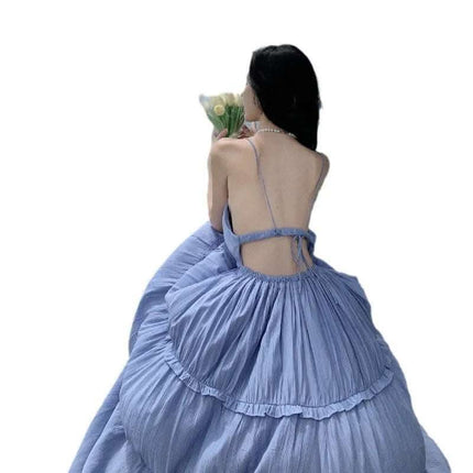 New Sexy Backless Stitching Ruffled Slim Fit Large Swing V-neck Dress Fendax 0