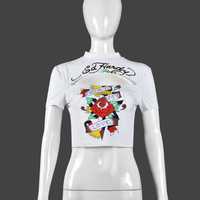 Printed Rose Slim Crop-top Short Top Fendax 0