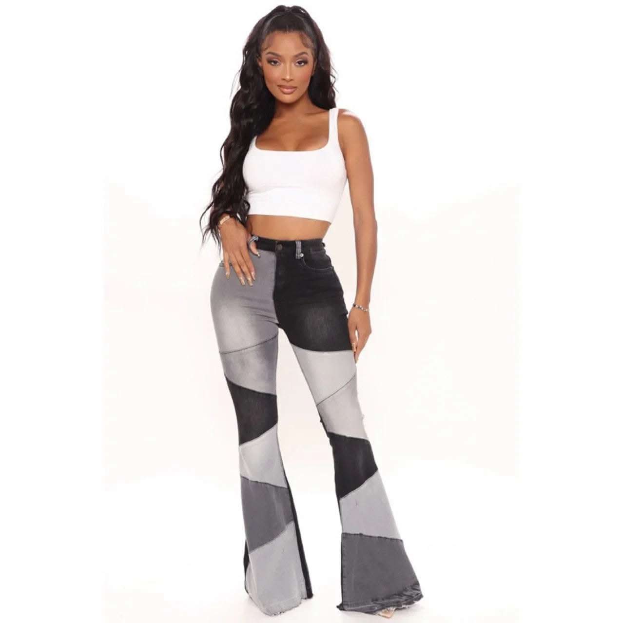 Women's Wide-leg Fashion Stitching Jeans Fendax 0