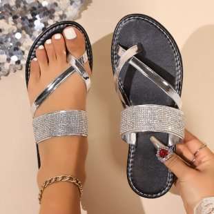 Toe Covering Rhinestones Strap Flat Bottom Beach Sandals Fendax 0