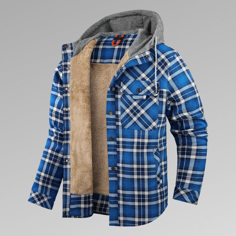 Velvet Thickened Hooded Plaid Shirt Coat