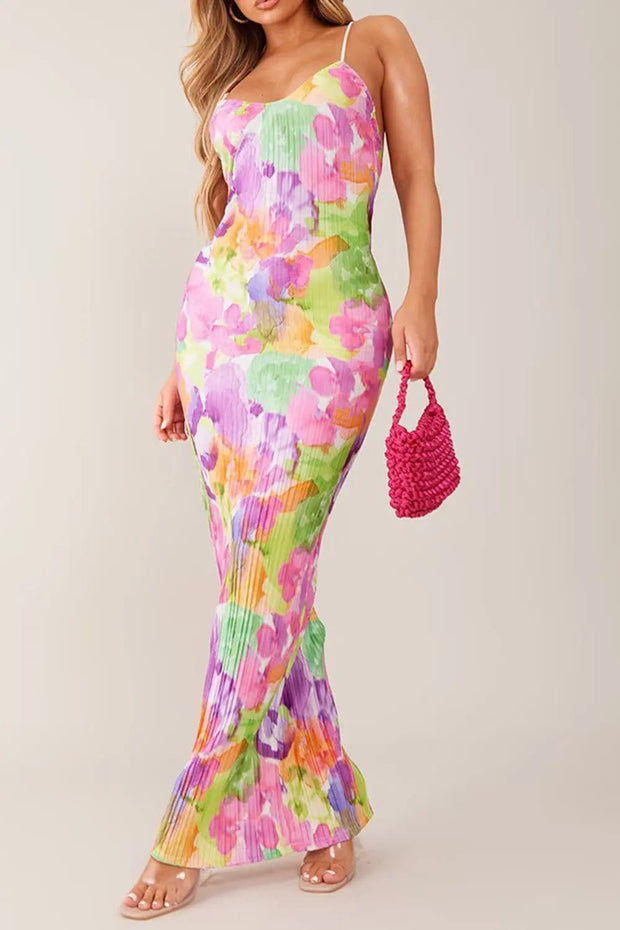 Trendsi Made in US Blush Pink / S Backless Printed Maxi Cami Dress
