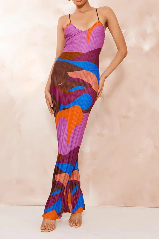 Trendsi Made in US Heliotrope Purple / S Backless Printed Maxi Cami Dress
