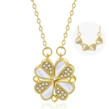 Luxury Four Leaf Clover Pendant Necklace Stainless Steel Crystal Heart Jewelry For Women Gift Fendax 0