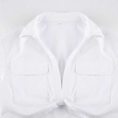 Women's Crop Navel Twist Solid Polo Collar Shirt T-Shirt Top Fendax 0