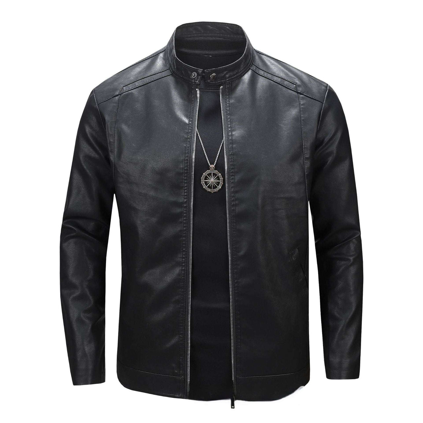 Spring And Autumn Men's Slim Leather Clothing With Stand Collar Jacket