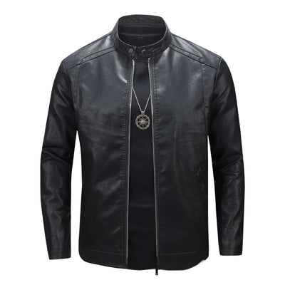 Spring And Autumn Men's Slim Leather Clothing With Stand Collar Jacket